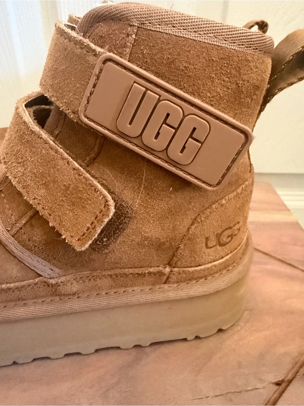 UGG Kids Chestnut Brown Suede Velcro Platform Boot